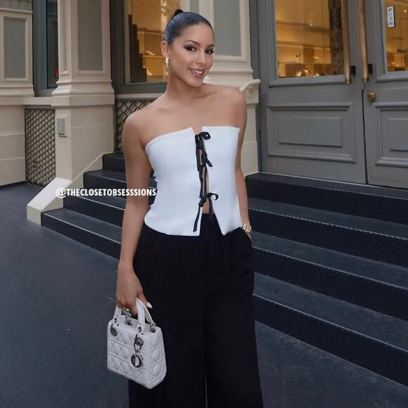 ZARA Blogger Fave Corset-Style Top with Contrast Ties NWT 🤍🖤 - Picture 9 of 16